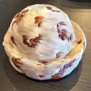 Strictly From Unger New York Chic Bowl Feathered Women's Hat in Cream and Brown
